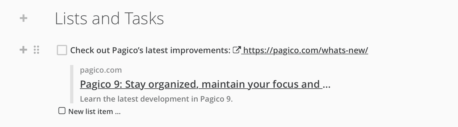 Preview links with a glance in Pagico 9